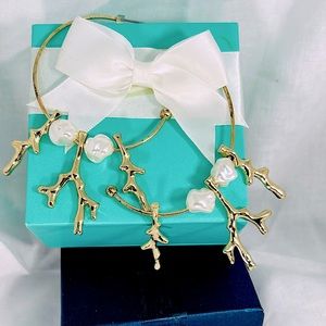 Rustic Antler Faux Pearl Statement Hoop Earrings Deadstock Hunter Rustic Country